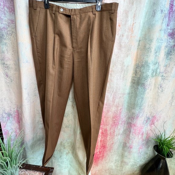 📌Dark Caramel Dress Pants European Tailoring Handmade with High Quality Fabric - Picture 1 of 13